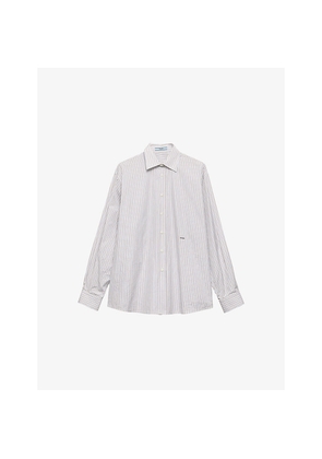 Womens Prada Embroidered Logo Striped Cotton-Poplin Shirt
