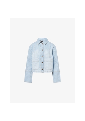 Womens Me And Em Striped Patch-Pocket Denim Jacket