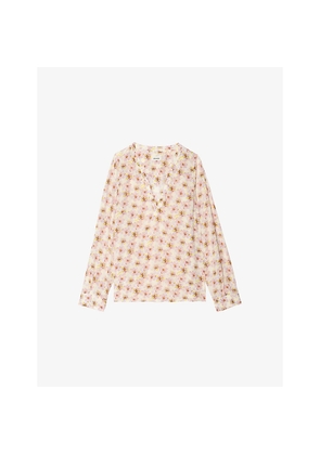 Womens Zadig&Voltaire Torny V-Neck Floral-Print Woven Blouse
