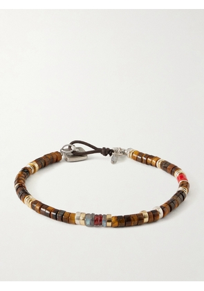 Peyote Bird - Sterling Silver, Tiger's Eye and Coral Beaded Bracelet - Men - Brown