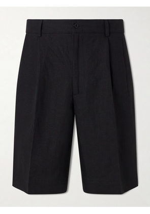 Rubinacci - Straight-Leg Pleated Linen Shorts - Men - Black - IT 44