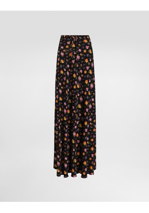 Dolce & Gabbana Small Rose Bouquets-print Flared Charmeuse Skirt - Woman Skirts Multicolor 48
