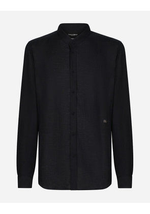 Dolce & Gabbana Linen Martini-fit Shirt With Dg Hardware - Man Shirts Blue Linen 42