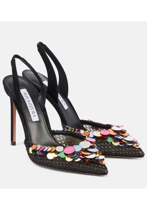 Aquazzura Can Can 105 sequined suede slingback pumps