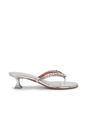 AMINA MUADDI Gigi Thong Sandal in Mirror Silver & White Crystal - Metallic Silver. Size 36 (also in ).