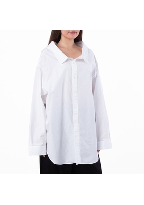 Balenciaga Off-Shoulder White Cotton Poplin Long Sleeve Shirt