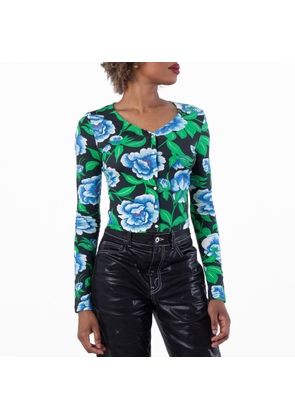 Kenzo All-Over Peonies Print V-Neck Cardigan