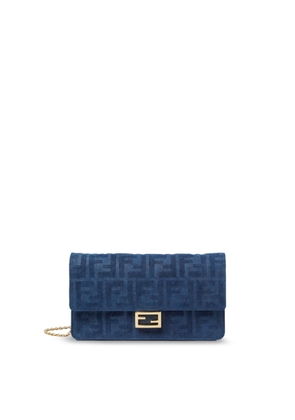 Fendi Wallet On Chain Baguette Shoulder Bag In Denim-Effect Ff Corduroy