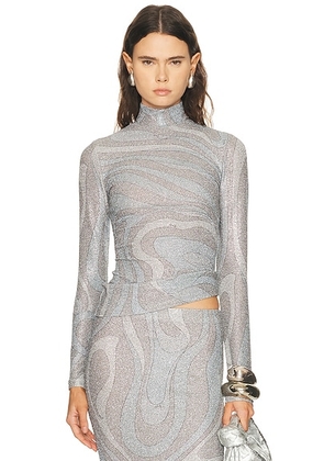 Emilio Pucci Long Sleeve Top in Argento - Metallic Silver. Size 38 (also in 40).