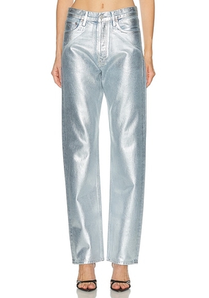 AGOLDE 90's Mid Rise Loose Fit Jeans in Tinfoil - Metallic Silver. Size 23 (also in 24, 25, 26, 27, 28, 29, 30, 31, 32, 33, 34).