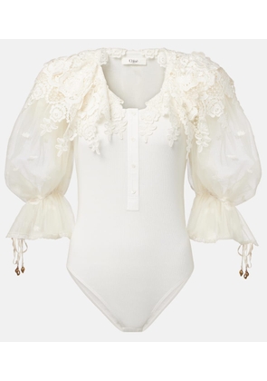 Chloe Guipure lace-trimmed cotton bodysuit