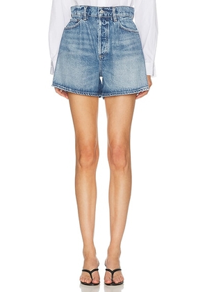 AGOLDE Lyonne Cinched Waist Shorts in Outbreak - Blue. Size 24 (also in 25, 26, 27, 28, 29, 30, 31, 33, 34).
