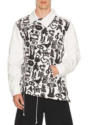 COMME des GARCONS BLACK x Filip Pagowski Printed Shirt in White & Black - White. Size L (also in M, XL/1X).