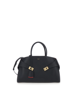Ferragamo Hug Black Handbag With Logo And Gancini Buckle In Leather Woman