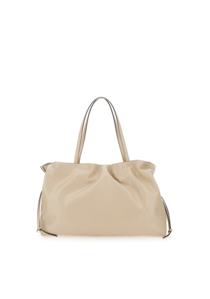 Tory Burch Ella Beige Shoulder Bag With Drawstring Closure And Embossed Logo In Ecoleather Woman