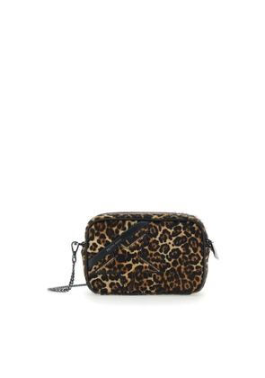 Golden Goose Brown Crossbody Bag With Star Patch On The Front And Fur Texture In Leather Woman