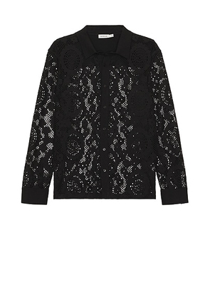 SIMKHAI Lace Button Down Shirt in Black - Black. Size L (also in ).