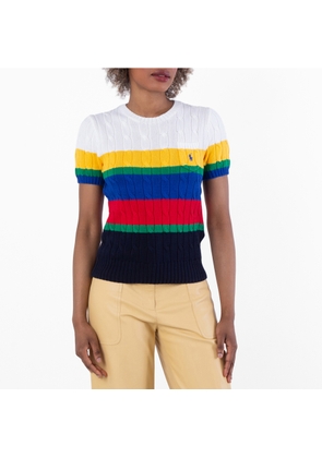 Polo Ralph Lauren Striped Cable Short-Sleeve Pullover, Size Medium