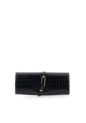 Little Liffner Black Clutch With Belt Closure And Crocodile Effect In Leather Woman