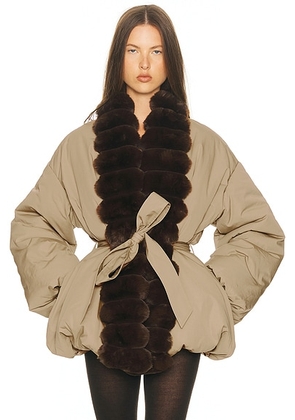 Helsa Bubble Puffer With Faux Fur in Tan & Cedar - Tan. Size M (also in ).