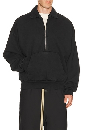 Fear of God Brushed Fleece Half Zip Polo Sweatshirt in Black - Black. Size L (also in M, S, XL/1X).
