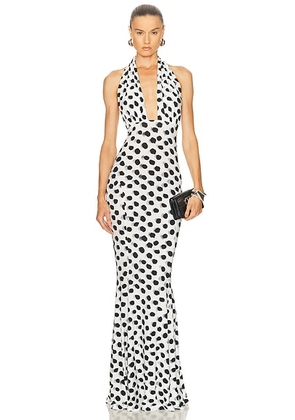 Norma Kamali Cross Halter Fishtail Gown in Paint Dots - Ivory. Size M (also in ).