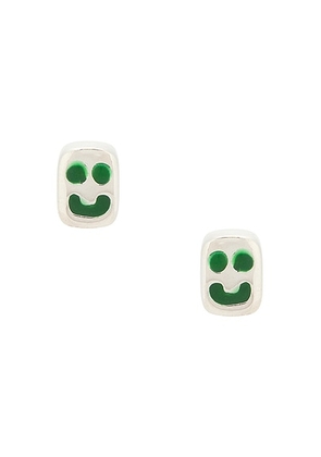 MAPLE Smiley Earrings in Silver 925 & Green Enamel - Metallic Silver. Size all.