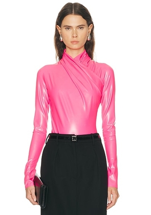 Mugler Long Sleeve High Neck Bodysuit in Bright Pink - Pink. Size 34 (also in 38, 40).