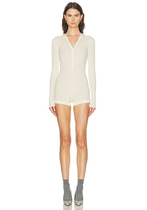 Mugler Knit Long Sleeve Bodyshort in Off White - Cream. Size L (also in M, S, XL, XS).