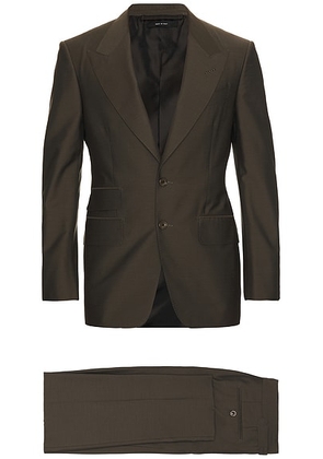 TOM FORD Yarn Dyed Mikado Shelton Suit in Green Wood - Olive. Size 50 (also in ).