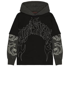 Pleasures Dragon Layered Hoodie in Faded Black - Black. Size L (also in M, S, XL/1X).