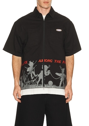 Pleasures Fairies Zip Shirt in Black - Black. Size L (also in M, S, XL/1X).