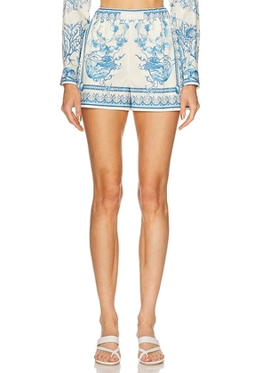 VERSACE Mini Short in Eggshell & Bright DV Blue - Cream,Blue. Size 36 (also in ).