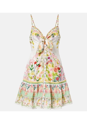 Camilla Bow-detail floral cotton minidress