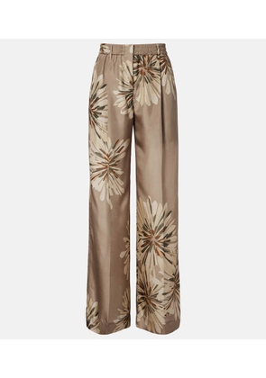 Brunello Cucinelli Floral silk pongee wide-leg pants