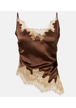 Jacques Wei Lace-trimmed draped satin camisole