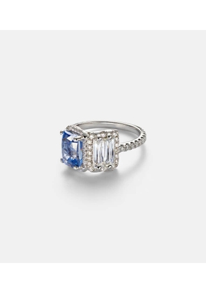 Suzanne Kalan 18kt white gold (750/1000) ring with diamonds and sapphire