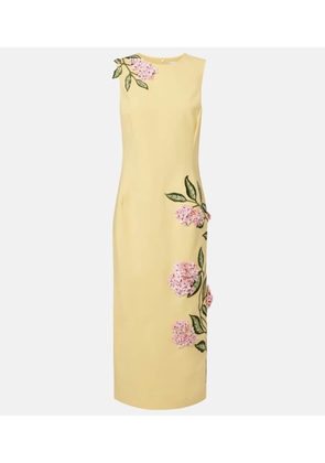 Oscar de la Renta Floral-applique wool-blend midi dress