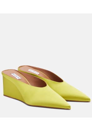 Alaia Cube satin wedge mules