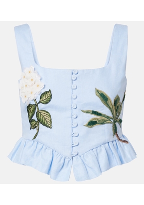 Agua by Agua Bendita Eslabon floral-applique linen bustier top