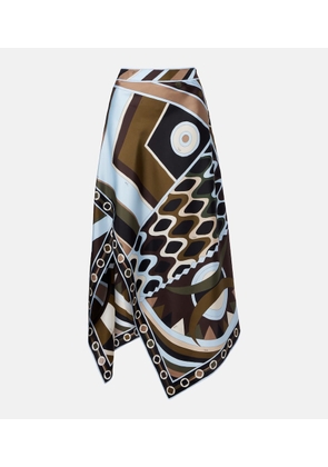Pucci Vivara asymmetric silk twill midi skirt
