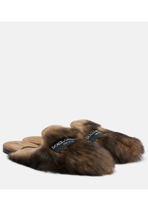 Dolce&Gabbana Logo suede-trimmed shearling mules