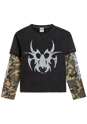 Chew Forever Roach Layered Long Sleeve Cotton T-shirt - Black - XL