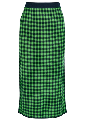 Guest In Residence Gingham Silk and Linen-blend Midi Skirt - Green - S (UK8-10 / S)