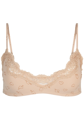 Skims Printed Lace-trim Stretch-jersey Bralette - Multicoloured - S (UK8-10)