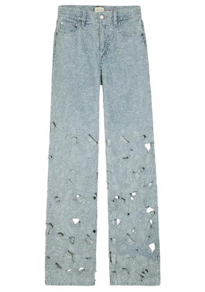 Alice + Olivia Chic Embroidered Cut-out Wide-leg Jeans - Blue - 8 (UK12 / M)