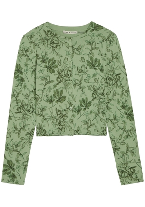 Alice + Olivia Carson Floral Cropped Cotton-blend Cardigan - Green - S (UK8-10 / S)