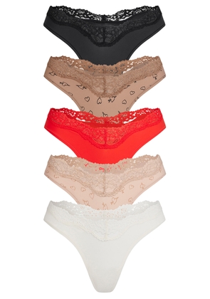Skims Printed Stretch-jersey Thong - set of 5 - Multicoloured - S (UK8-10)