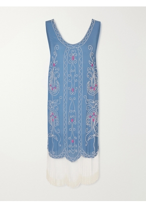 BODE - Sea Flower Beaded Silk Dress - Blue - x small,small,medium,large