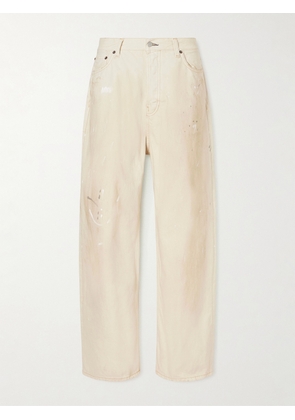 Acne Studios - 2023 Distressed Low-waist Leather-trimmed Jeans - Off-white - xx small,x small,small,medium,large,x large